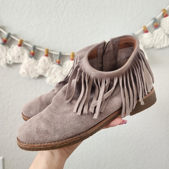 Kate Spade Gray Suede Fringe Side Zip Ankle Booties Boho Minimalist Chic 6.5 - Picture 6 of 12